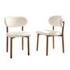 BRIBRION x2 Boucle Dining Chairs Walnut Wood Look Metal Legs Upholstered Sherpa Fleece Open Back for Kitchen Restaurant White