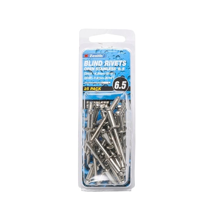 Zenith Blind Rivet Open 304SS 3/16"D x 5/16"G  25pk