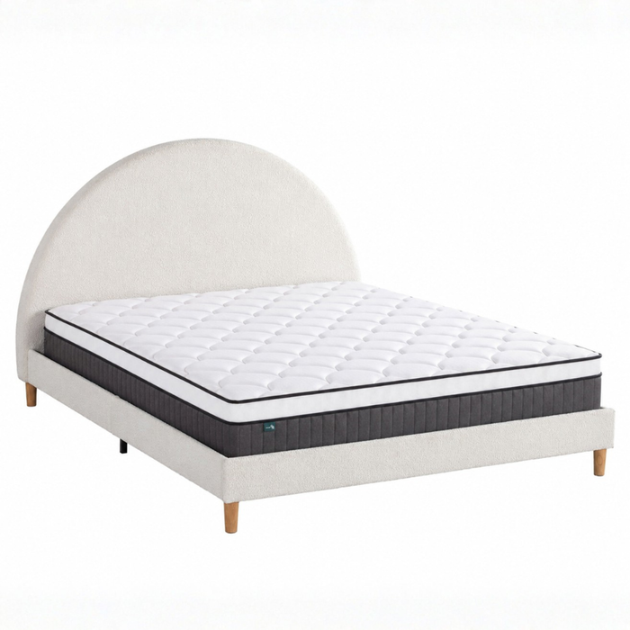 Zinus Double Boucle Upholstered Platform Bed Frame & Pocket Spring Mattress Set, Support iCoil Eurotop