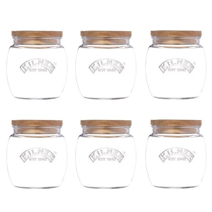 Kilner Universal Storage Jar With Acacia Lid 850ml Set Of 6