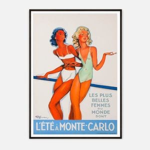 Galrie Vintage Summer Elegance - Monte-Carlo Art Print by Jean Gabriel Domergue, Black Frame, A2 42 x 60cm (16 x 24inch)