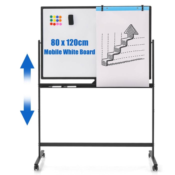 Costway Magnetic Whiteboard Mobile Dry Erase Board 2-Side w/Marker Black