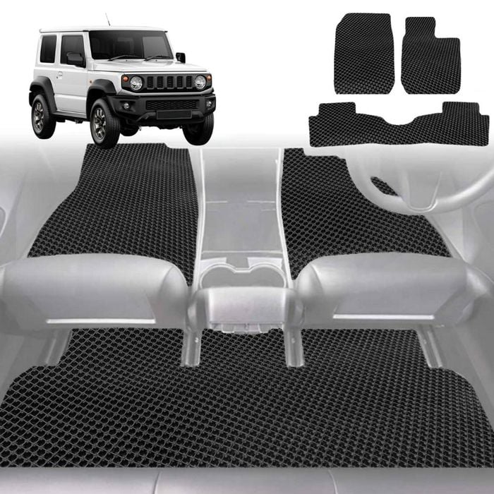 6D Diamond Car Floor Mats for Suzuki Jimny 1998-2018-Full Set-Black-Outback GT