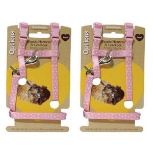 2PK Rosewood Polka Dot Neck 14-20cm Chest 18-28cm Adjustable Harness & Lead Sml Asst