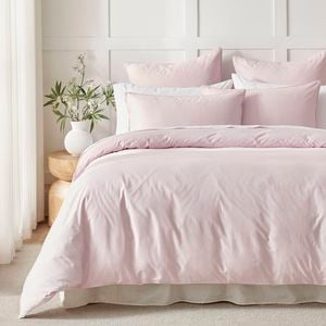 Dreamaker 400TC Premium Cotton Sateen Piped Quilt Cover Set Petal Queen Bed