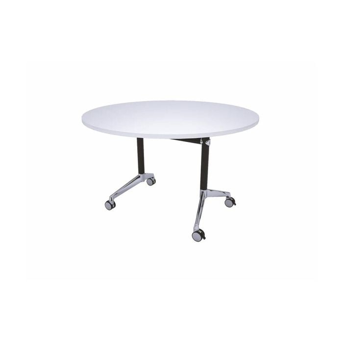 Olg Modulus Flip Table Black And Silver Frame White Top 1200mm Diameter