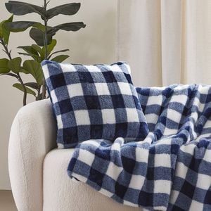 Dreamaker Gingham Plush Cushion Midnight Blue - 50 X 50cm