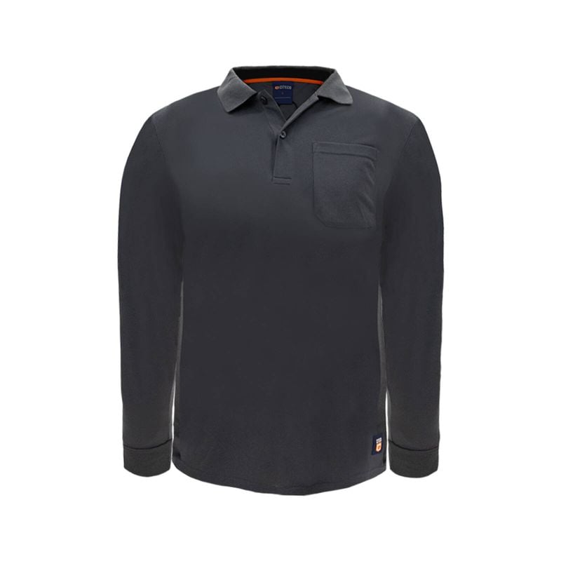 Grey Dry Fit Long Sleeve Polo - Medium