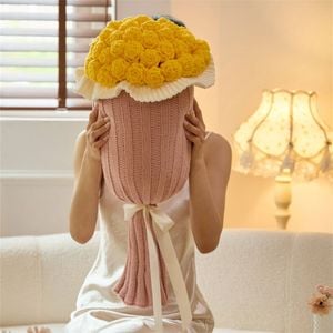 Cottonmore Knitted Acrylic Flower Hug Pillow Stuffed 22×60cm - Yellow