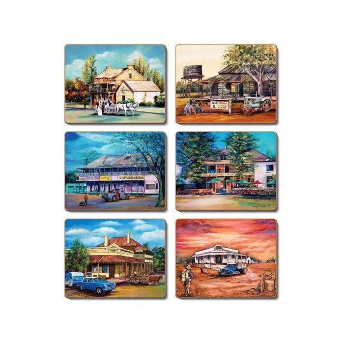 Cinnamon Cork Backed Coasters Set of 6 Old Hotels