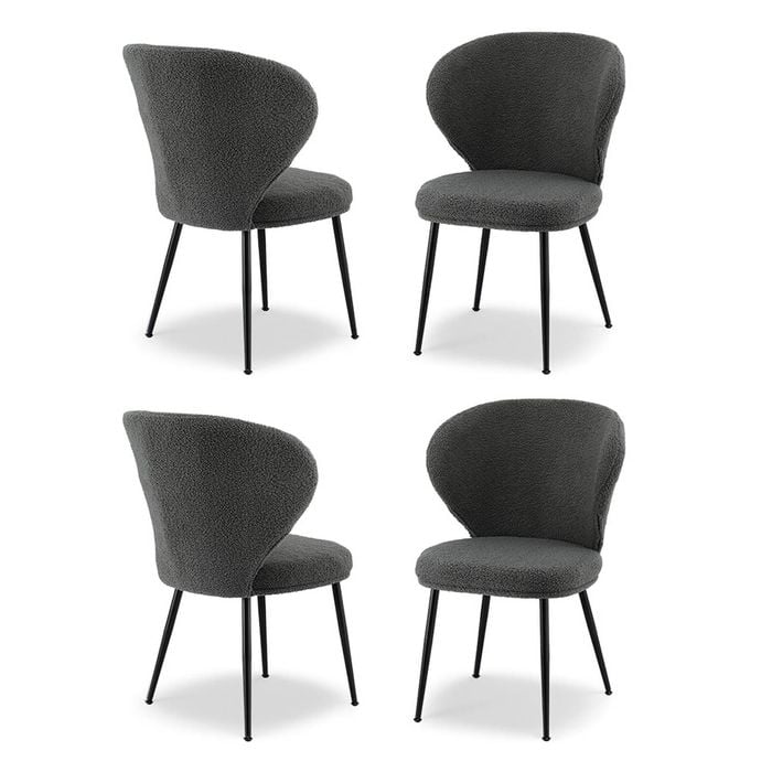 4x Artiss Dining Chairs Boucle Sherpa Grey