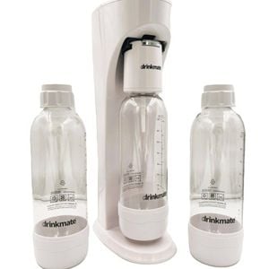 OmniFizz 1L Bundle - Drinkmate Sparkling Water & Soda Maker with 2 extra PET 1L Bottles (CO2 Cylinder not Included) White