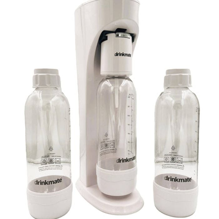 OmniFizz 1L Bundle - Drinkmate Sparkling Water & Soda Maker with 2 extra PET 1L Bottles (CO2 Cylinder not Included) White