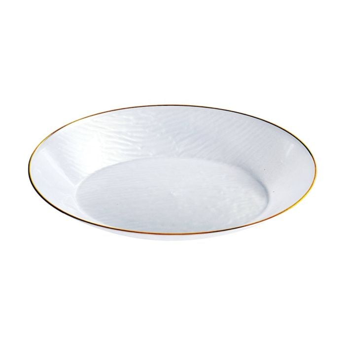 6x 10pc Partyware Reusable Heavy Duty Oval Bowl Set W/ Gold Rim 155x98x30mm Wh