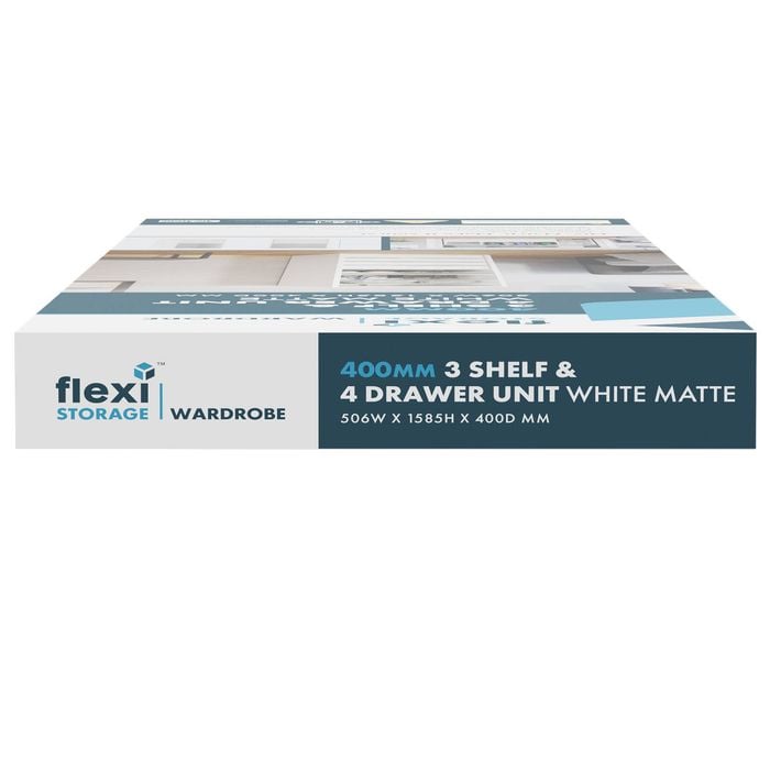 Flexi Storage Wardrobe 400mm White Matte 3 Shelf And 4 Drawer Unit