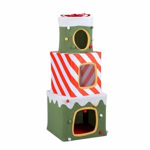 Costway Christmas Cat Tree Stacked Gift Box Tower 3 Condos Pet Furniture