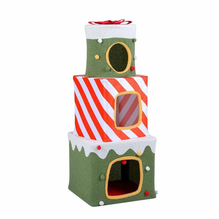 Costway Christmas Cat Tree Stacked Gift Box Tower 3 Condos Pet Furniture