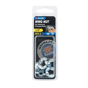 Zenith 1/4" Zinc Plated Wing Nut - 6 Pack