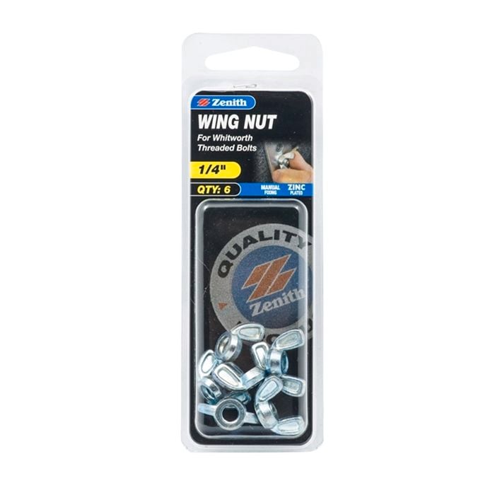 Zenith 1/4" Zinc Plated Wing Nut - 6 Pack