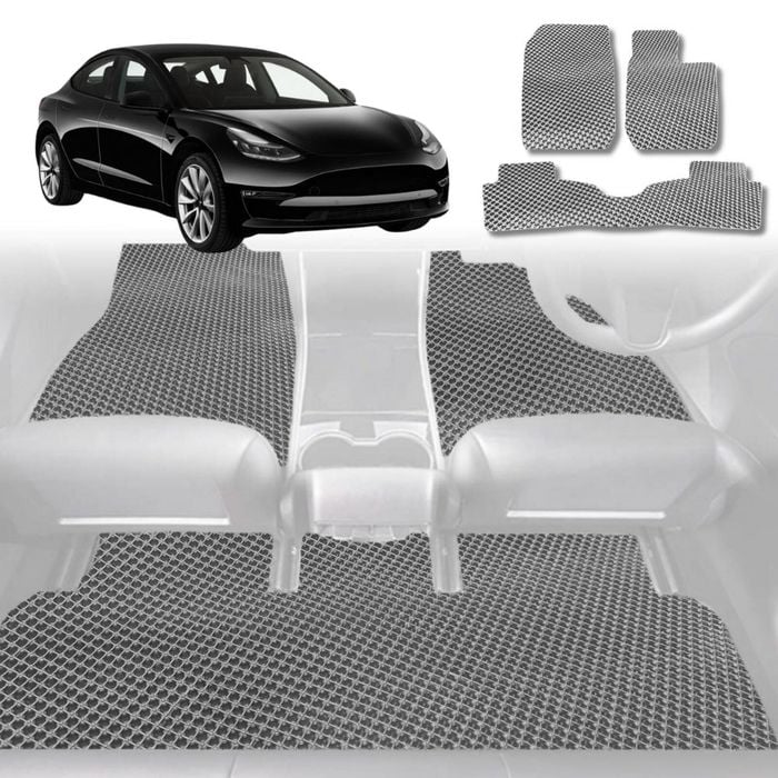 6D Diamond Car Floor Mats for Tesla Model 3 2017-2023-Full Set-Grey-Outback GT