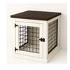 Paws and Willow Bedside Table  Arctic White with Espresso Top Wooden Dog Crate Hinged Door with Mesh