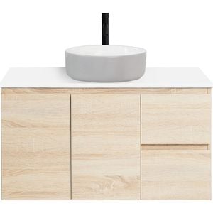 CIBO 900mm Coast Veneer Nordic Wall Hung Bathroom Vanity With Light Grey / White Countertop Basin