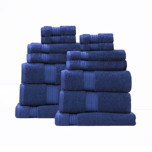 14pc Renee Taylor Brentwood Bath/Hand Towel Set 650 GSM Low Twist Cotton Royal