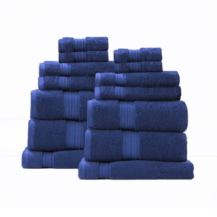 14pc Renee Taylor Brentwood Bath/Hand Towel Set 650 GSM Low Twist Cotton Royal