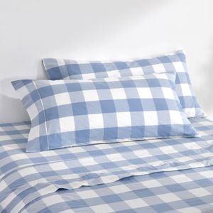 Dreamaker Remy Washed Cotton Yarn Dyed Check King Pillowcase Cornflower Twin Pack