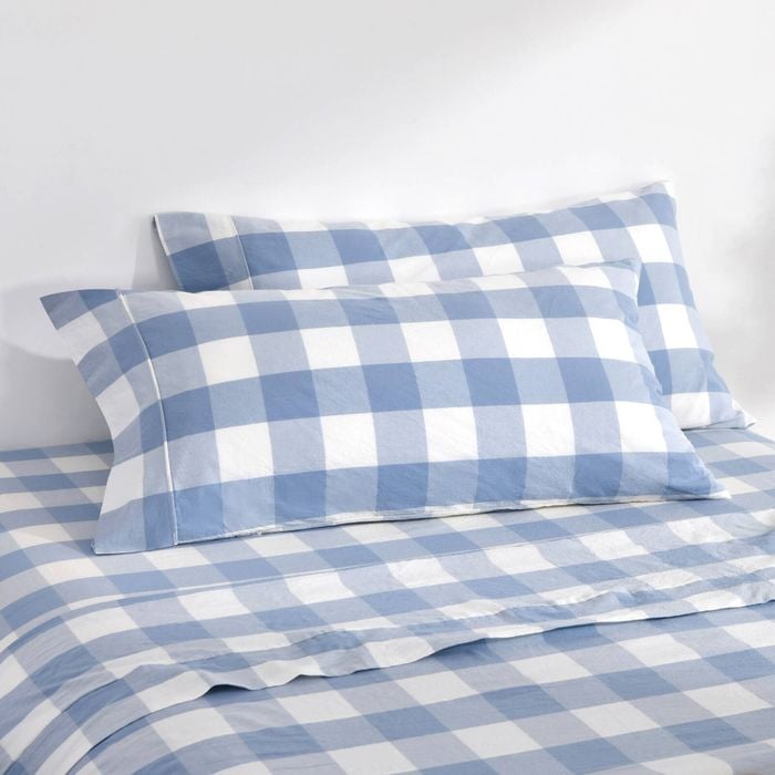 Dreamaker Remy Washed Cotton Yarn Dyed Check King Pillowcase Cornflower Twin Pack