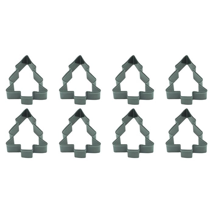 8PK R&M Snow Covered Tree Cookie Cutter Polyresin Coated Steel 9cm - Green