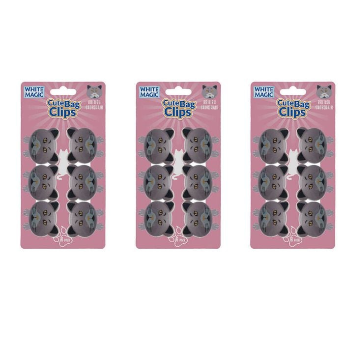 3x 6pc White Magic Cute Tidy Bag Clip Food Saver Sealer 4.5cm British Shorthair