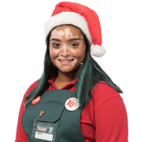 Female Bunnings team member wearing Santa hat