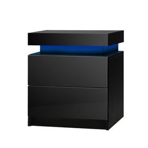 Oikiture Bedside Tables Set of 2 LED Nightstand Cabinet 2 Drawers Side Table