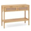 Costway Rattan Console Table Narrow Sofa Side Shelf 2 Boho Drawer Hall