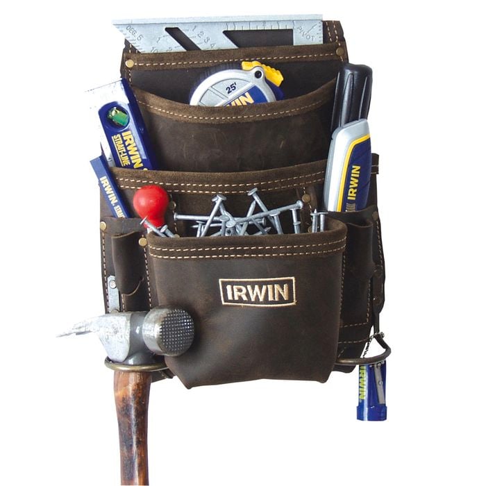 Irwin 10 Pocket Leather Nail And Tool Bag