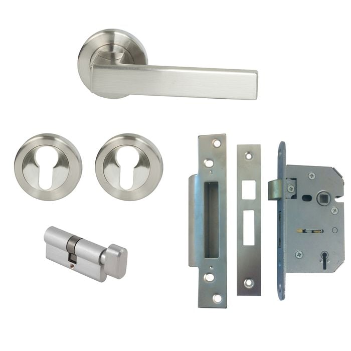 Miles Nelson Satin Nickel Verona Round Rosette Entrance Set