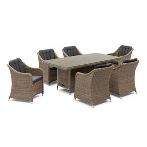 FurnitureOkay Liverpool 7-Piece Wicker Outdoor Dining Setting - Charcoal Cushion
