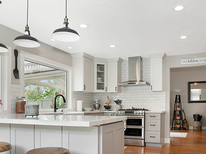 9W LED down lights over kitchen bench.