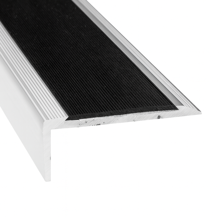 Duratac 900mm Clear Aluminium Stair Nosing with Black Vinyl Insert and Countersunk Holes - 5 Pack