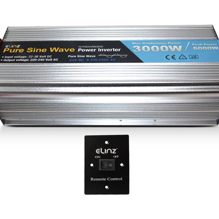 Elinz Pure Sine Wave Power Inverter 3000W/6000W 24V-240V Remote Control AUS Plug - With Remote Control | Pure Sine Wave | 24V