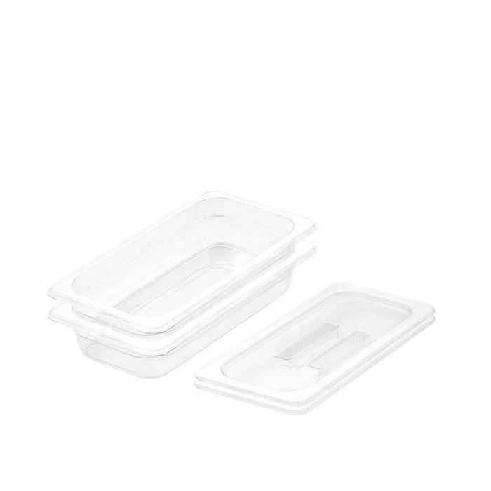 SOGA 1/3 GN Polycarbonate Food Pan 65mm Clear 2 Pack with Lids
