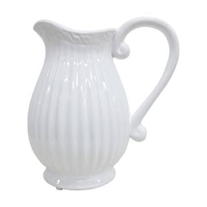 Lvd Provincial Ceramic Ribbed Jug/vase Home/garden Decor 20x20x15cm White