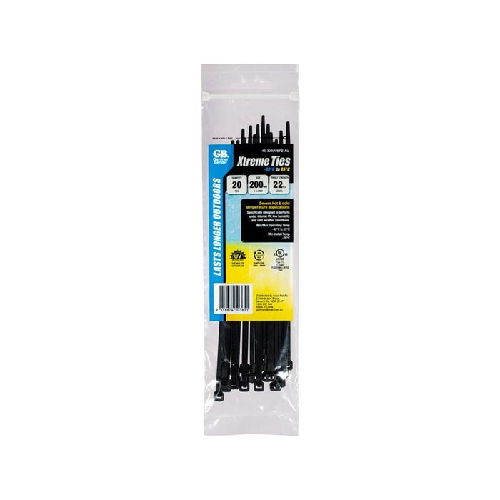 Gardner Bender 200 x 4.3mm Black Xtreme Cable Ties - 20 Pack