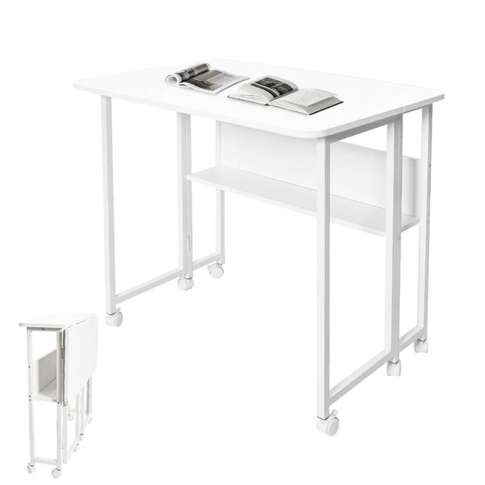 Compat Foldable Desk Rolling Study Desk Small Computer Desk with Wheels