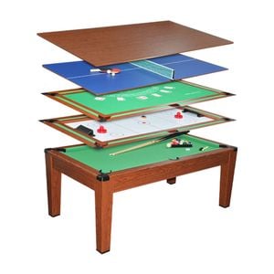 Leaf Living Cuetiq M8401 6.4ft 5-in-1 Mdf Multifunctional Pool Table/air Hockey/poker/table Tennis/dining Top - Wood