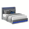 Advwin Queen Bed Frame With Led Light And Charging Station, Velvet Upholstered Headboard,4 Storage Drawers Grey