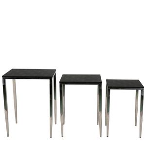 3PK Belle Alor Shagreen Bedside Table Set Square - Black