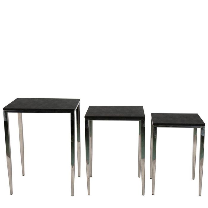 3PK Belle Alor Shagreen Bedside Table Set Square - Black