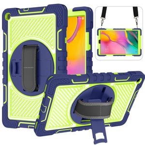 Rugged Stand Shockproof Hybrid Case with Strap For Samsung Tab S6 Lite (Blue+Green)